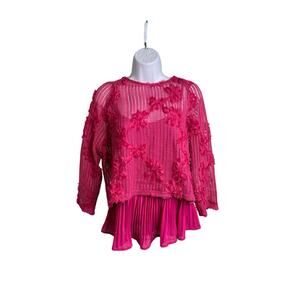GPD Women’s Fuchsia Sheer Mesh‎ Top Size L Fairy Coquette Flirty Girly Romantic